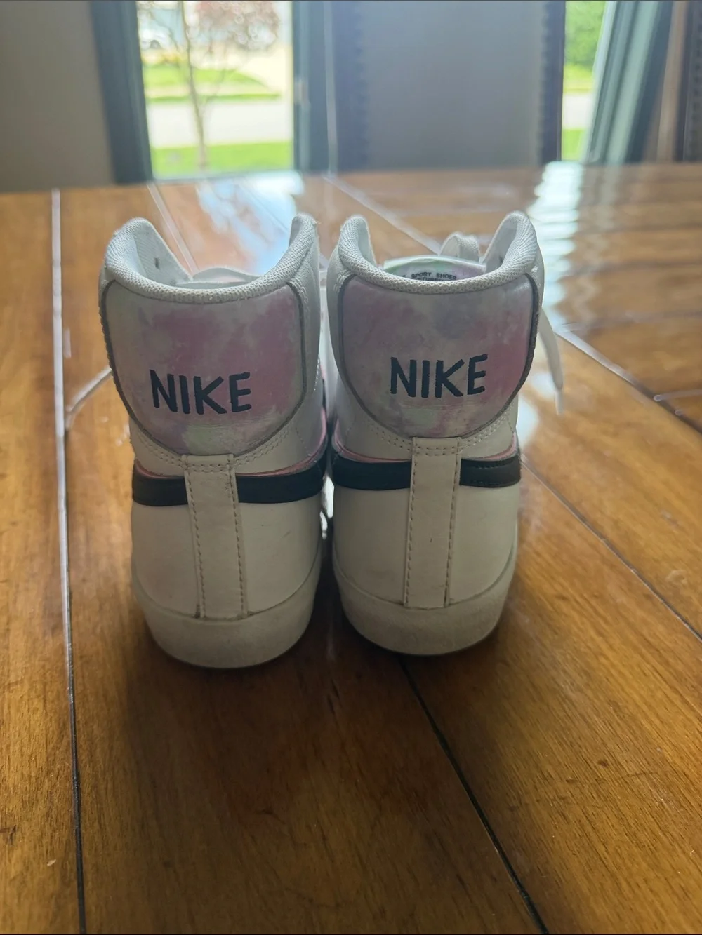 Nike Kids High-Top Sneakers in White with Pink and Black Swoosh